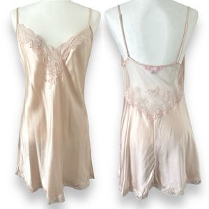 Victoria’s Secret Silk Mesh Back Lace Trim Slip Nightgown L